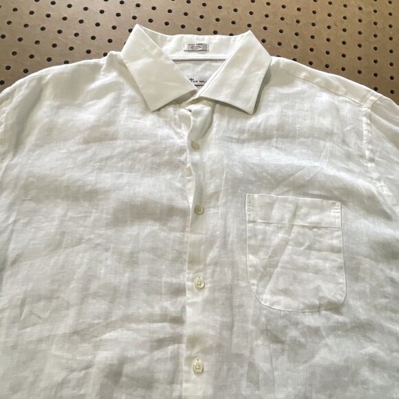 Peter Millar Crown Cool 100% Pure Linen LS Button Up Shirt White XL Men MINT - Picture 2 of 8